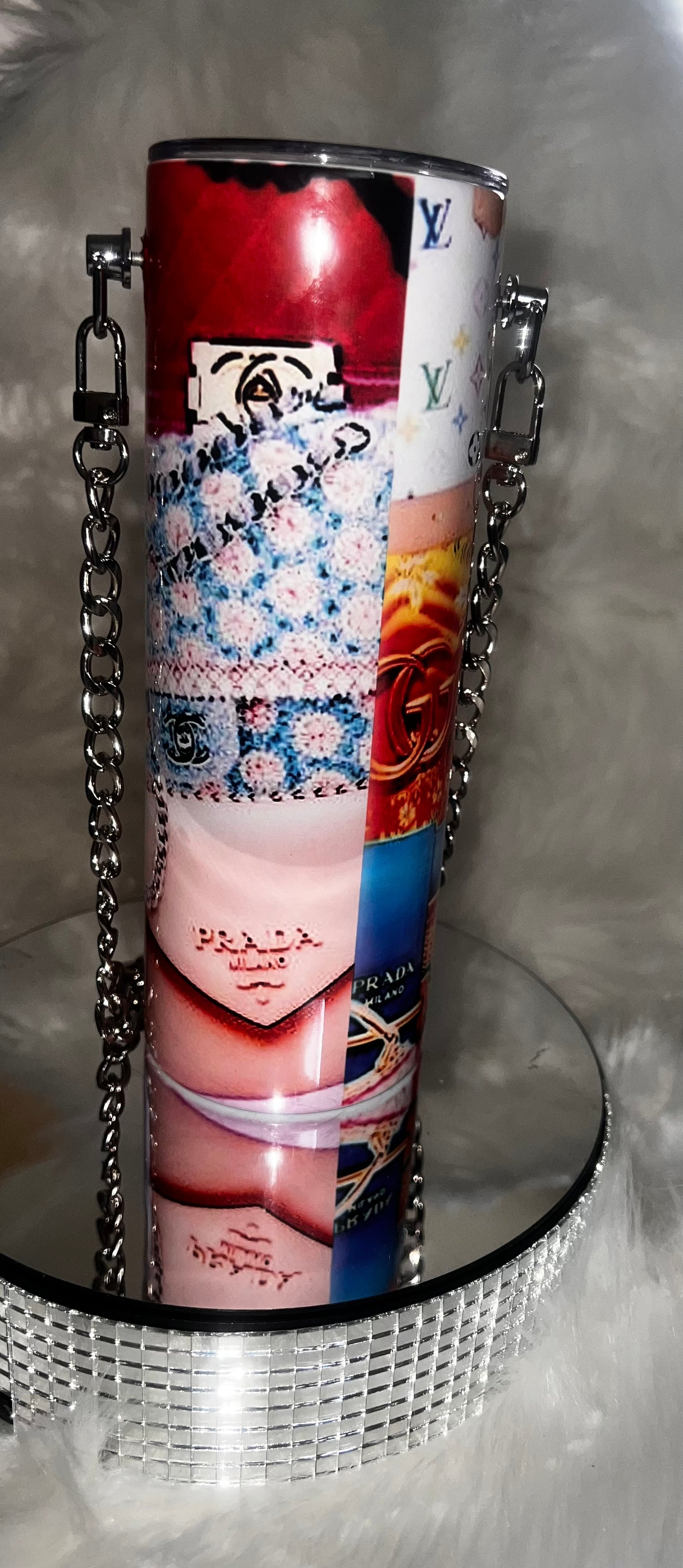 Pink designer purse 20oz Tumbler with chain
