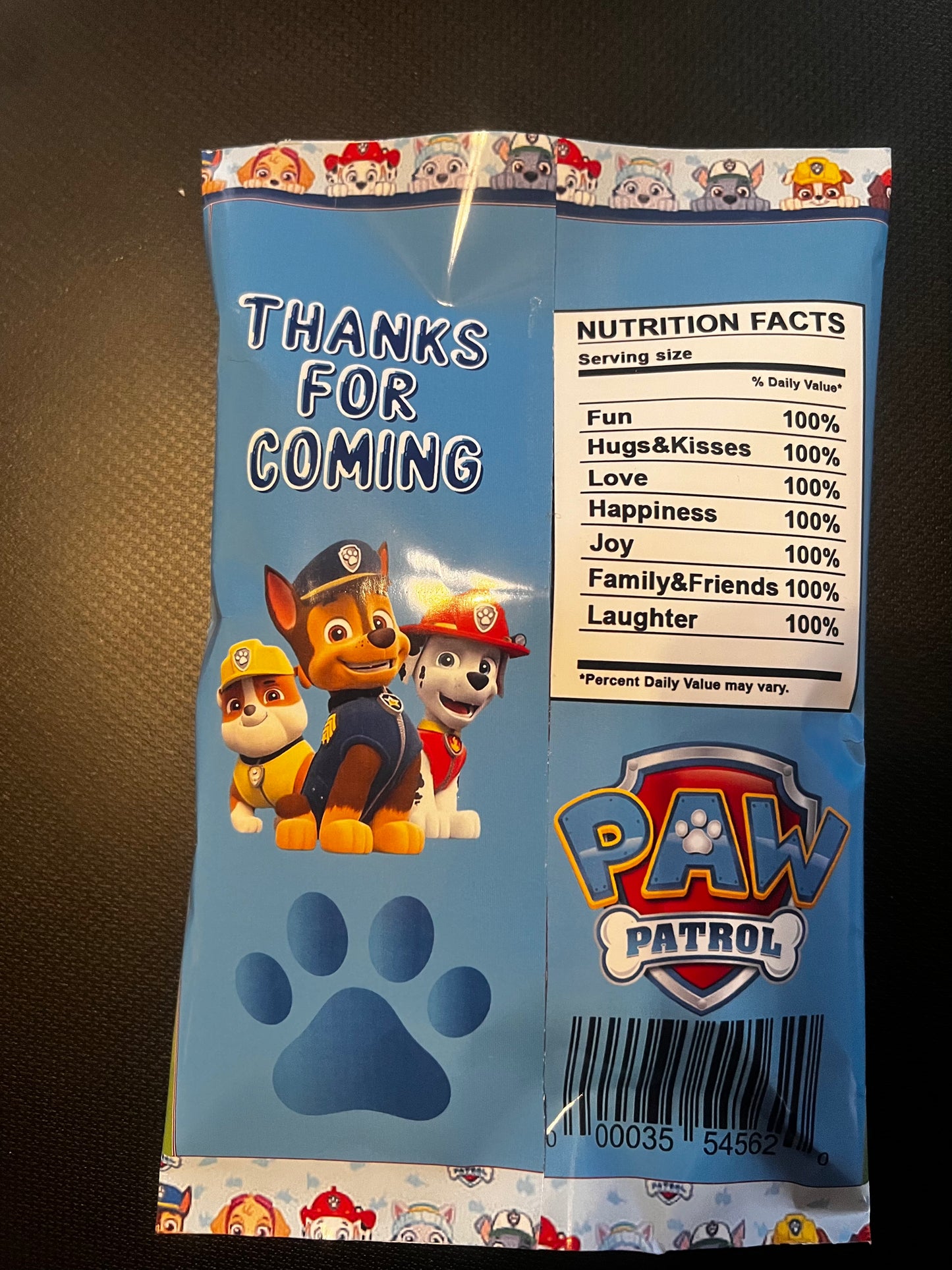 Party favor chip bags: